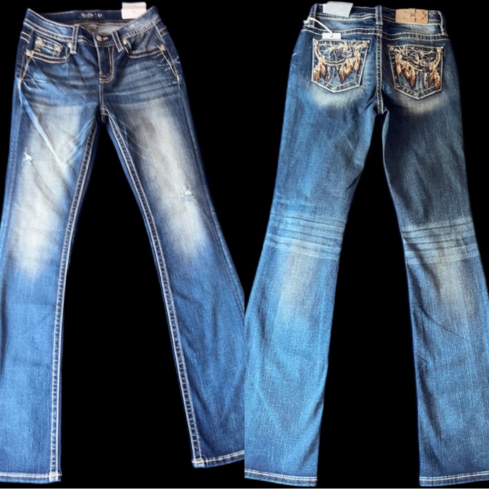 Miss Me Blue Boot Cut Jeans with Decorative Stitching